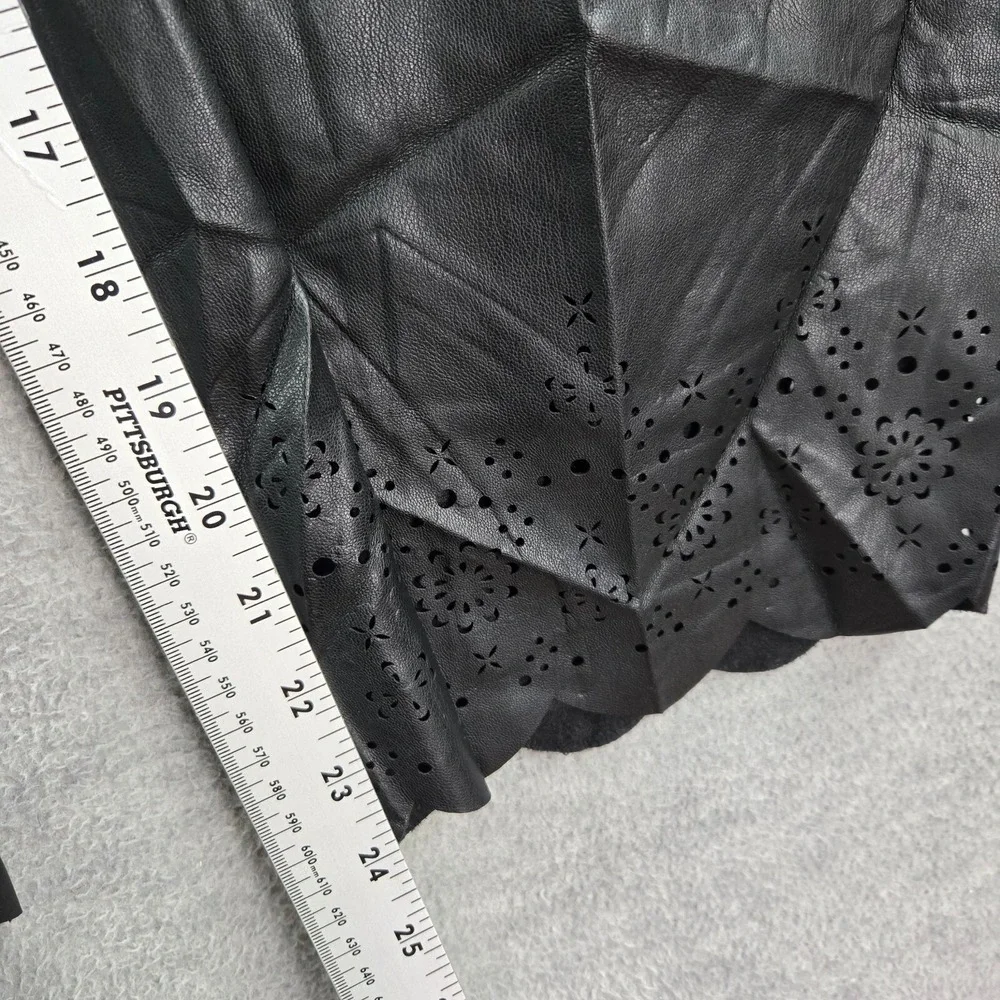 INC Women Pants 16 Black Faux Leather Cropped Laser Cut Scallop 24 in Inseam NWT